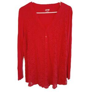 Apt 9 Blouse Size 1X Pink Rayon Cotton Blend Lace Front Buttons Long Sleeve